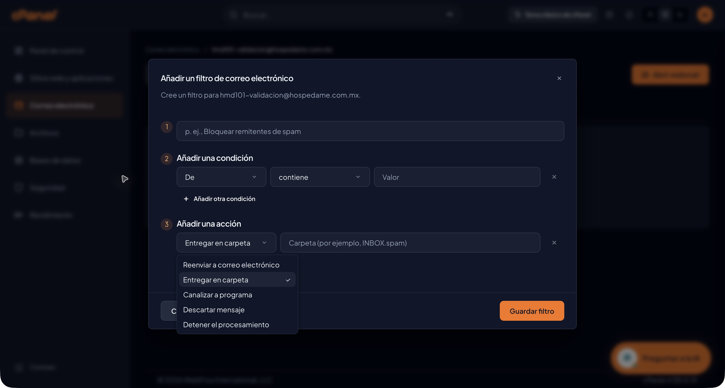 Tipo de acción con cinco opciones de Meridian