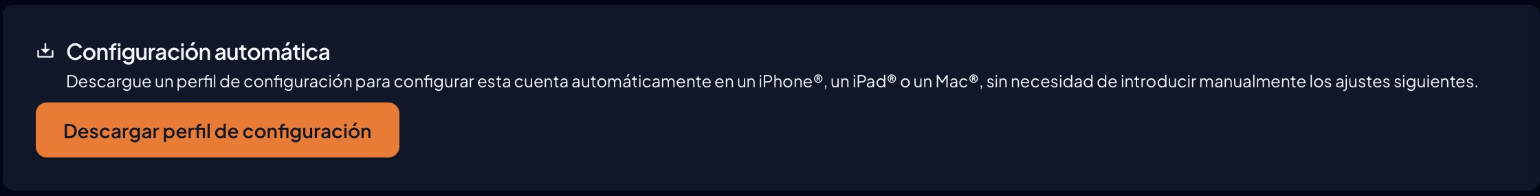 Configuración automática de Meridian con Descargar perfil de configuración para iPhone, iPad o Mac